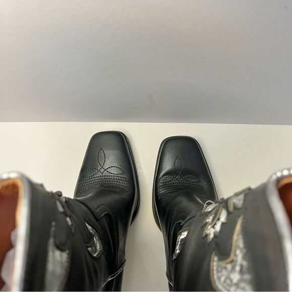 Free People Sparks Fly Cowboy Boots Black and Silver Pull‎ On Leather 6.5 NIB - Picture 10 of 16